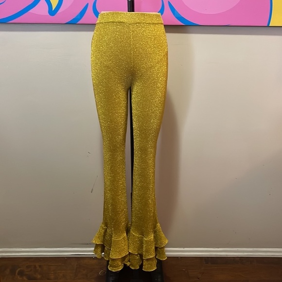 Moschino Couture Yellow Gold Knit Ruffle Hem Pants Clown Collection - Picture 2 of 11
